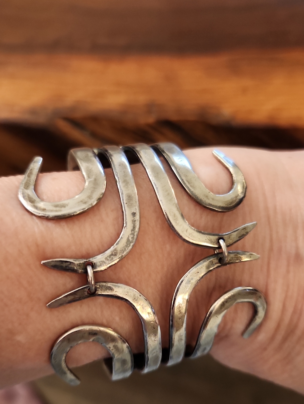 Vintage 1980s Cuff Braclet Fashioned From Antique Silverware